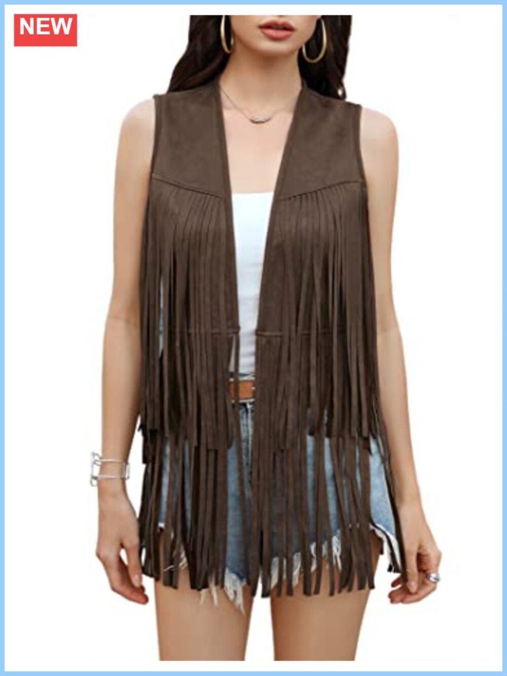 Faux Suede Fringe Vest Sleeveless Hippie Western Open Front Layering